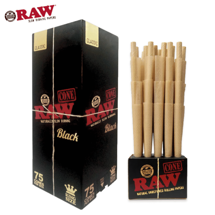 Raw Black Classic King Size Pre-Rolled Cones 75CT